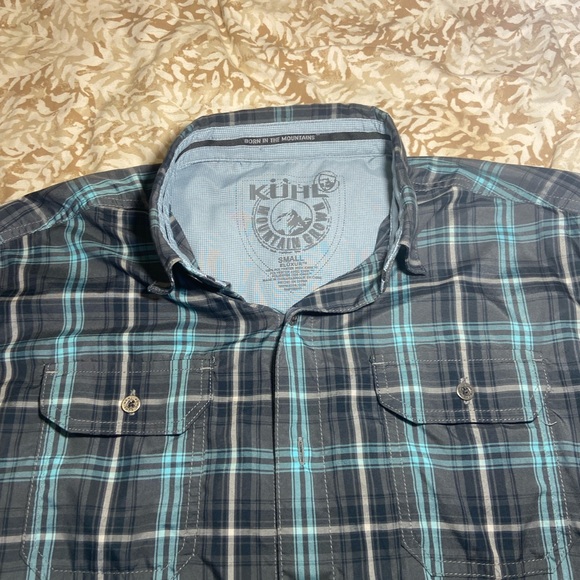 Kuhl Men’s Eluxur Shirt Button Short Sleeve Plaid Front Pocket Size Small Logo - Picture 8 of 9